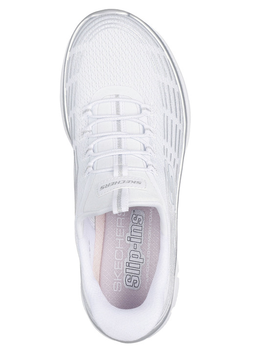 Slipper & Schnürschuhe - SKECHERS, stylische Damen-Sneaker, mit geformter Slip-Ins Fersenplatte, in Größe 036 bis 042, in Farbe WEISS-SILBER Ansicht 2