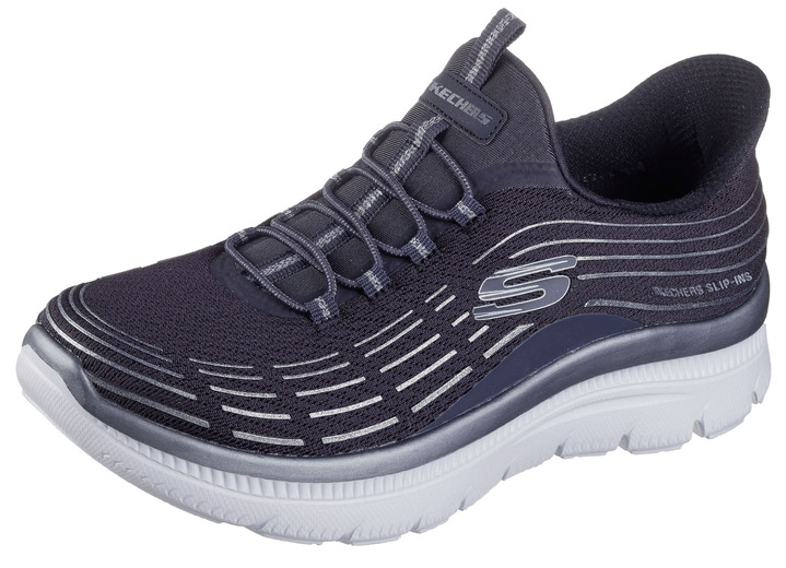 Slipper & Schnürschuhe - SKECHERS, stylische Damen-Sneaker, mit geformter Slip-Ins Fersenplatte, in Größe 036 bis 042, in Farbe WEISS-SILBER Ansicht 6