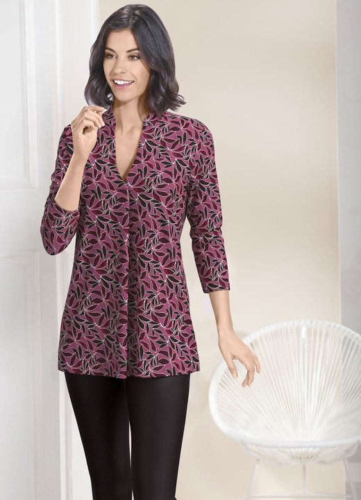 Tuniken - Shirt-Tunika mit farbbrillantem Druck, in Größe 036 bis 052, in Farbe ALTROSÉ-SCHWARZ-FUCHSIA-BUNT