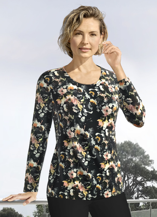 Shirts - Shirt mit Allover-Dessin, in Größe 036 bis 052, in Farbe SCHWARZ-BUNT