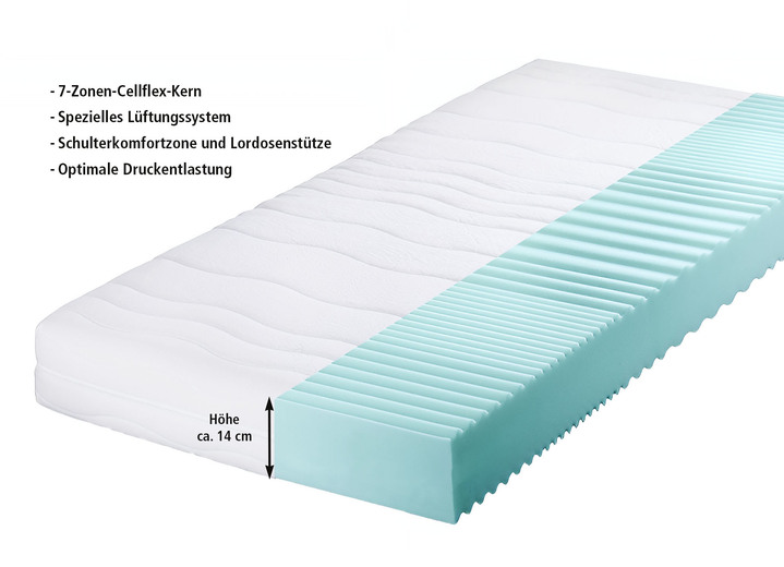 Matratzen & Bettrahmen - 7-Zonen-Cellflexkern-Matratze von Murmelland Ansicht 2 Matratzen & Bettrahmen - 7-Zonen-Cellflexkern-Matratze von Murmelland, in Größe 129 (80/190 cm) bis 136 (160/200 cm), in Farbe WEISS, in Ausführung Höhe ca. 14 cm Ansicht 2