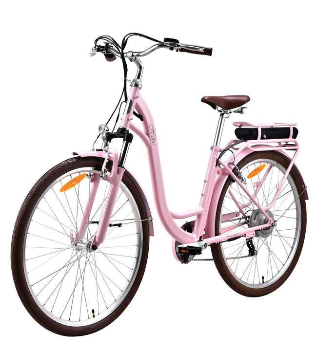 - City-E-Bike mit Tiefeinstieg Ansicht 2 - City-E-Bike mit Tiefeinstieg, in Farbe ROSA Ansicht 2