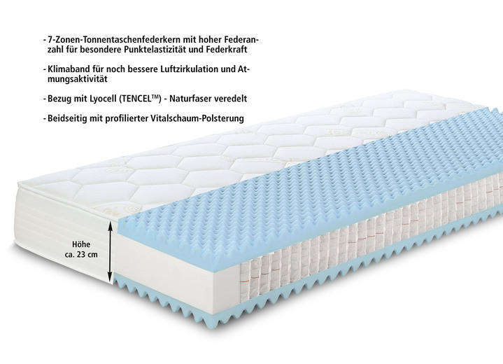 Matratzen & Bettrahmen - 7-Zonen-Tonnentaschenfederkern-Matratze von Hemafa, in Größe 129 (80/190 cm) bis 136 (160/200 cm), in Farbe , in Ausführung Basic: Höhe ca. 21 cm Ansicht 7