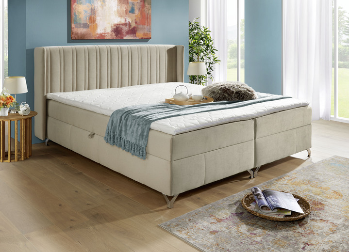 Betten - Boxspringbett mit Bettkasten und Topper, in Farbe CREME Ansicht 1