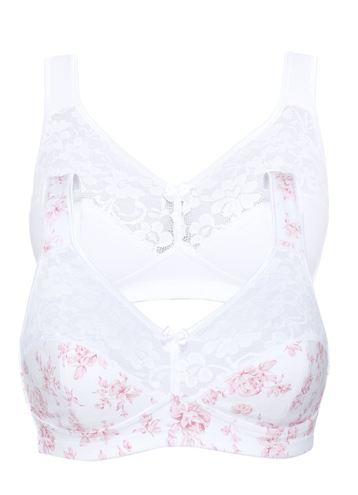 Soft-BH - Zweierpack Susa BH mit Baumwolle, in Größe 075 bis 105, in Cup D, in Farbe 1X WEISS-ROSÉ, 1X WEISS Ansicht 3