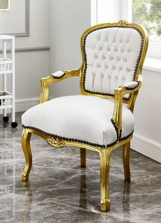 Stilmöbel - Armlehnensessel in geschwungener Form, in Farbe GOLD-WEISS Ansicht 1