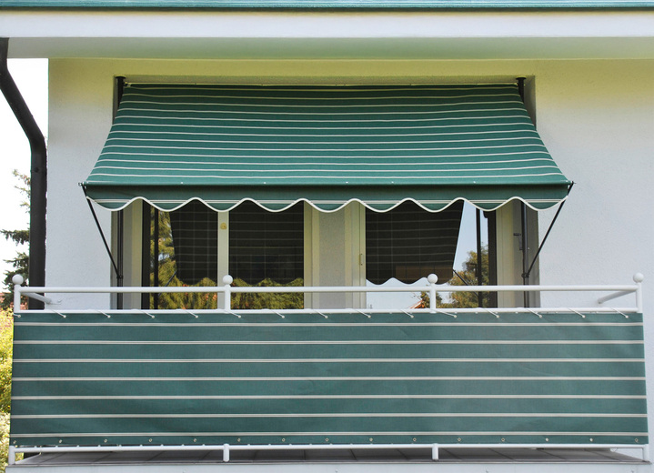 Sichtschutz und Sonnenschutz - Balkonbespannung mit Ösen und Schnur, in Größe 075 (Höhe 75 cm) bis 090 (Höhe 90 cm), in Farbe GRÜN-BEIGE Ansicht 1