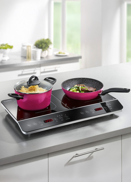 Kochen & Grillen - Induktions-Kochplatte von CASO, in Farbe SCHWARZ-SILBER, in Ausführung Doppel-Induktions-Kochplatte