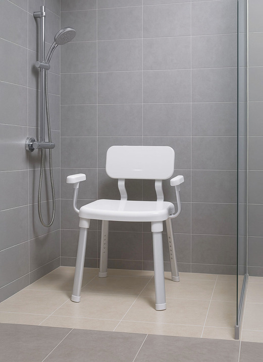Hilfsmittel - Dusch- und Badestuhl für sicheres Duschen und Baden, in Farbe WEISS-ALU Ansicht 1