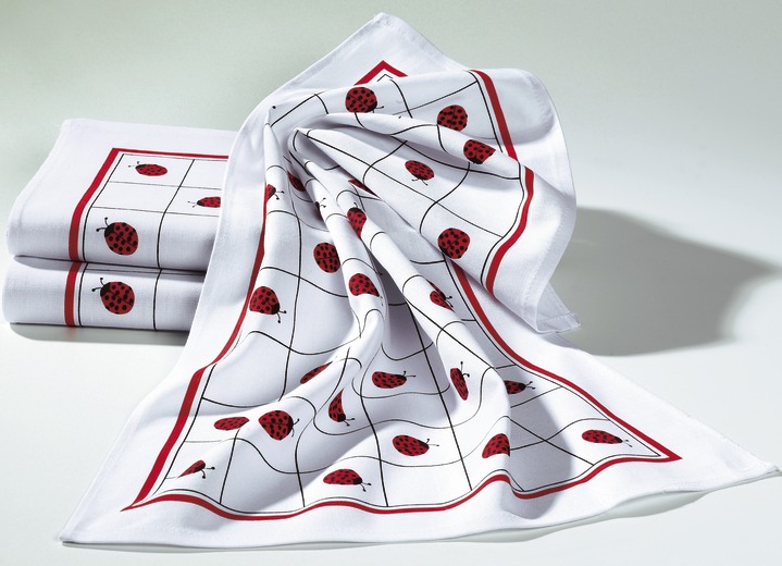 Handtücher - Geschirrtücher, 3er-Set aus 100% Baumwolle, in Farbe WEISS/ROT