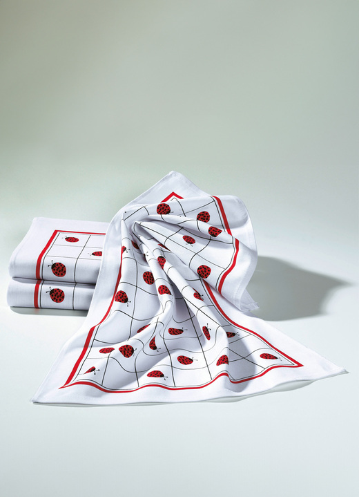 Handtücher - Geschirrtücher, 3er-Set, aus 100% Baumwolle, in Farbe WEISS/ROT Ansicht 1