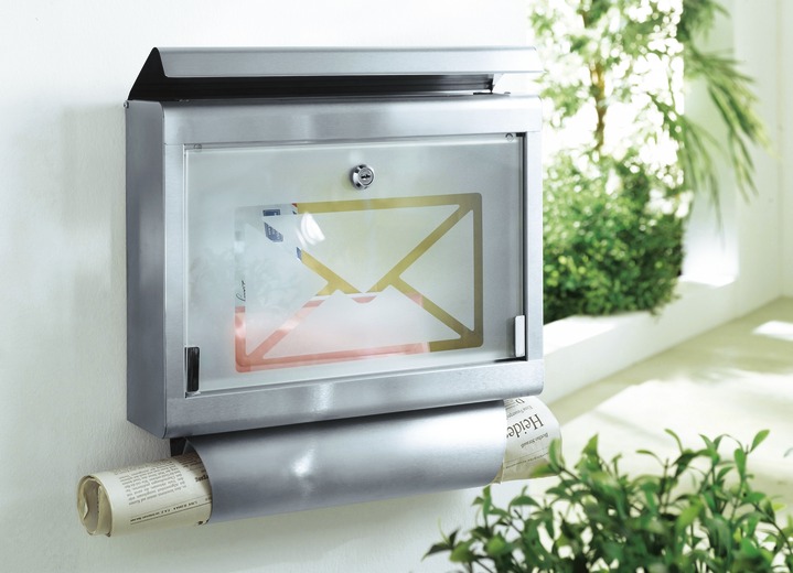 Gartenzubehör - Briefkasten aus gebürstetem Edelstahl, in Farbe SILBER