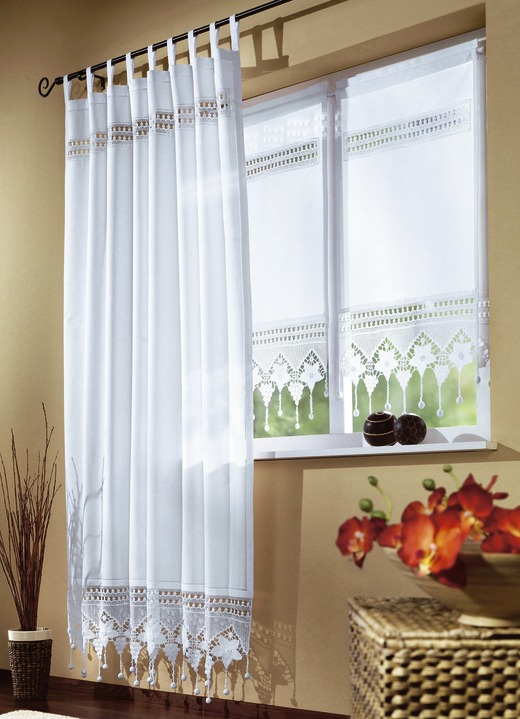 Klassisch - Fensterdekoration in verschiedenen Farben, in Größe 455 (Seitenschal, H245xB120 cm) bis 827 (Scheiben-Gardine, H130xB50 cm), in Farbe WEIß Ansicht 1