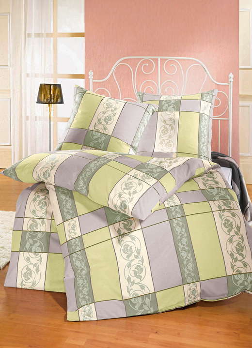 Bettwäschegarnituren - Bettwäsche-Garnitur in 2 hochwertigen, bügelleichten Qualitäten, in Größe 112 (80/80 cm + 135/200 cm) bis 115 (80/80 cm + 155/220 cm), in Farbe GRÜN Ansicht 1