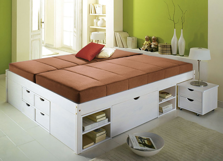 Betten - Funktionsbett aus massivem Kiefernholz, in Farbe WEISS Ansicht 3