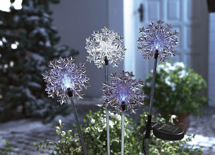 Winterlicher Garten - Solarstecker, Eiskristalle 4er-Set, in Farbe WEISS
