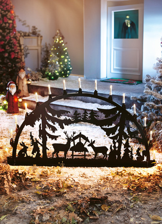 Weihnachten - Garten-Schwibbogen Futterkrippe aus Aluminium, in Farbe SCHWARZ, in Ausführung Kleine Futterkrippe