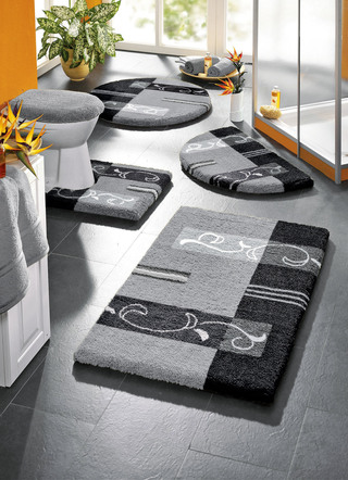 Badgarnituren - Supersoft Badgarnitur mit rutschhemmender Latexierung – Farbe ANTHRAZIT – Ansicht  Badgarnituren - Supersoft Badgarnitur mit rutschhemmender Latexierung, in Größe 100 (Vorleger halbrund, 50/ 80 cm) bis 112 (Deckelbezug mit Kordel, 47/ 50 cm), in Farbe FLIEDER – Farbe ANTHRAZIT – Ansicht