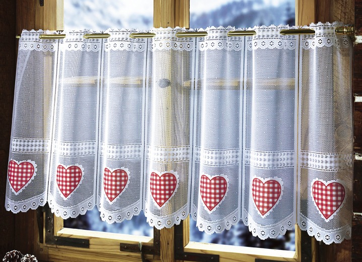 - Kurzstore mit rotem Herzchen-Thermodruck-Motiv, in Größe 661 (H30xB105 cm) bis 858 (H60xB165 cm), in Farbe WEISS-ROT Ansicht 2