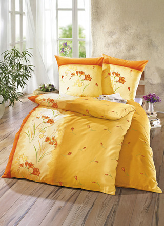Bettwäschegarnituren - Bügelleichte DOBNIG Bettwäsche-Garnitur mit Reißverschluss – Farbe ORANGE Bettwäschegarnituren - Bügelleichte DOBNIG Bettwäsche-Garnitur mit Reißverschluss, in Größe 111 (40/80 cm + 135/200 cm) bis 412 (Sparset, 4-teilig), in Farbe ORANGE