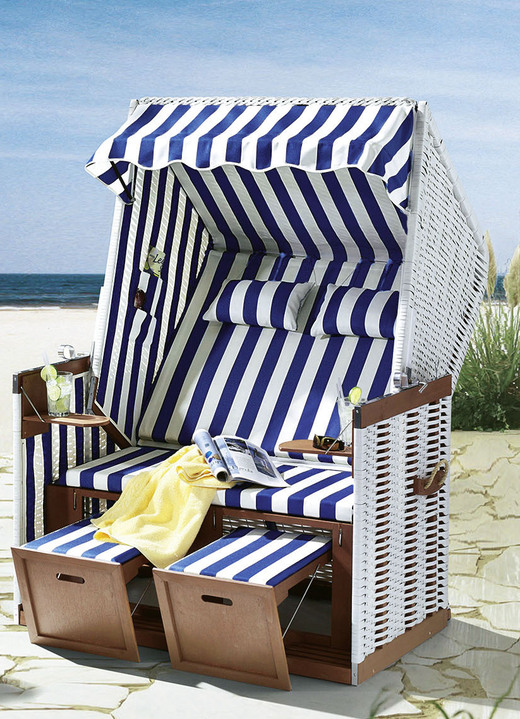 Gartenmöbel - Strandkorb mit pflegeleichtem Kunststoffgeflecht, in Farbe BLAU-WEIß Ansicht 1