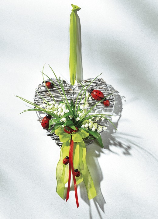 Romantisch - Weidenherz mit Maiglöckchen, in Farbe