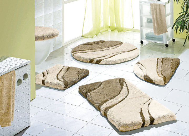 Badgarnituren - Moderne Badgarnitur von Kleine Wolke, in Größe 100 (Vorleger halbrund, 50/ 80 cm bis 112 (WC-Deckelbezug mit Kordel, 47/ 50 cm)), in Farbe TAUPE Ansicht 1
