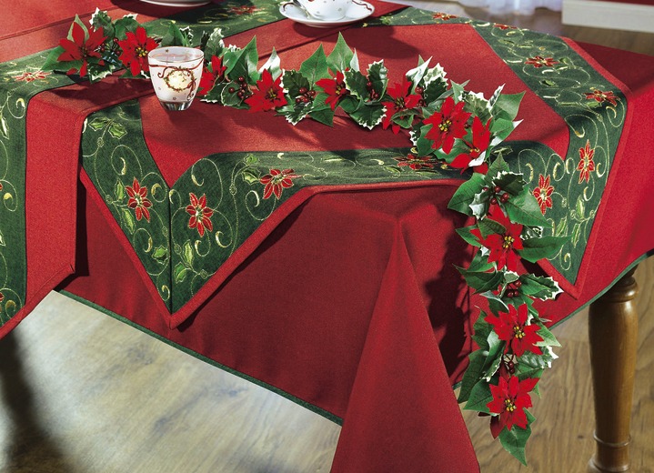 - Girlande mit  Weihnachtssternblüten und Ilexzweige, in Farbe ROT-GRÜN