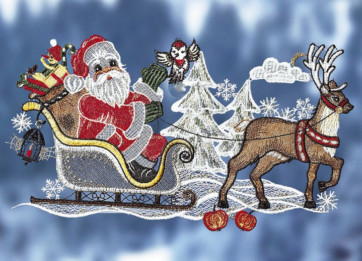 Fensterbilder - Fensterbild Weihnachtsmann mit Schlitten, in Farbe BUNT