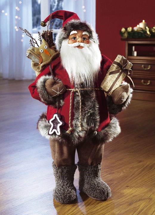 Weihnachtliche Dekorationen - Weihnachtsmann mit Geschenken, in Farbe