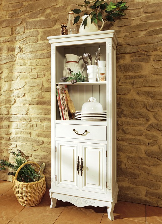 - Schrank mit aufwendigen Ornament-Verzierungen, in Farbe ANTIKWEISS