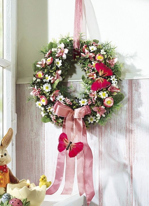 Wohnaccessoires - Wandkranz mit Frühlingsblumen, in Farbe