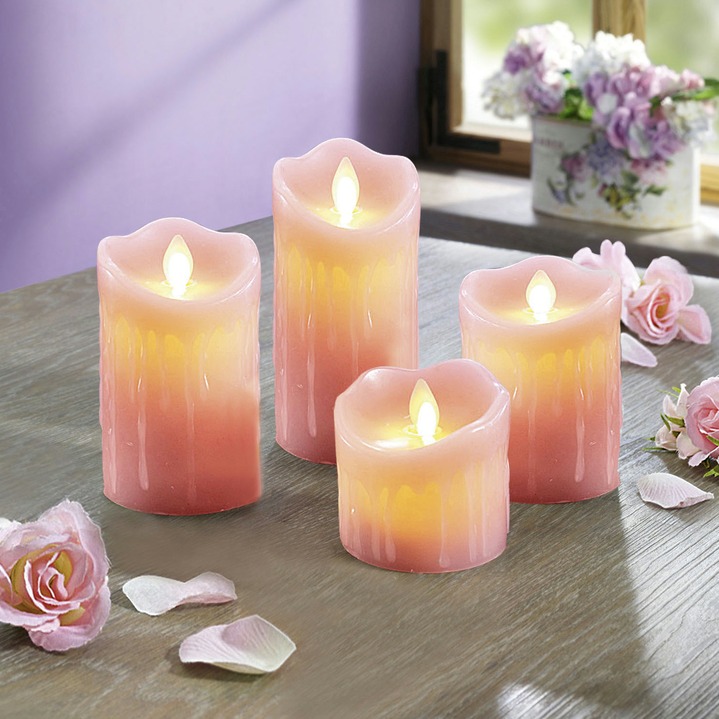 Geschenkideen - LED-Echtwachskerzen mit Duft , in Farbe ROSA, in Ausführung 4er-Set rosa (Rose) Ansicht 1