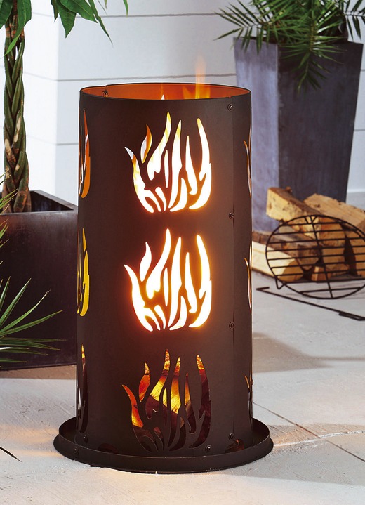 Inspirationen - Feuersäule aus unbehandeltem Stahl, in Farbe SCHWARZ, in Ausführung Höhe 80 cm