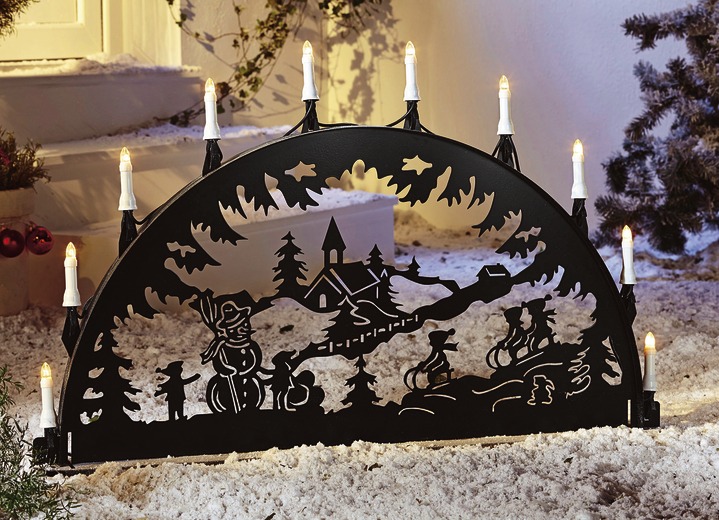 Weihnachten - Garten-Schwibbogen Schlittenfahrt aus Aluminium, in Farbe SCHWARZ, in Ausführung Kleine Schlittenfahrt Ansicht 1
