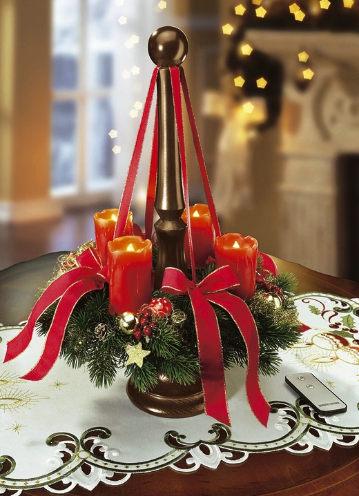 -  Adventskranz mit Holzständer und LED-Echtwachskerzen, in Farbe ROT
