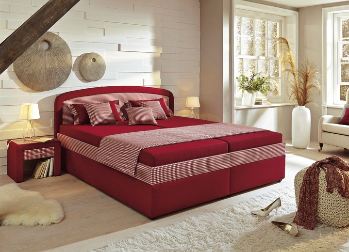 Betten - Polsterbett mit geräumigem Bettkasten, in Farbe BORDEAUX, in Ausführung Federkern-Festposter, Liegehöhe 42 cm Ansicht 1