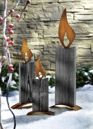 Deko-Objekt Kerze aus Fichtenholz und Stahlblech