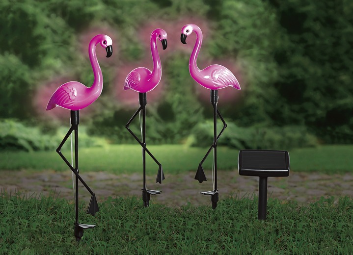 Leuchtende Dekoration - Solar-Flamingos, 3er-Set, in Farbe PINK