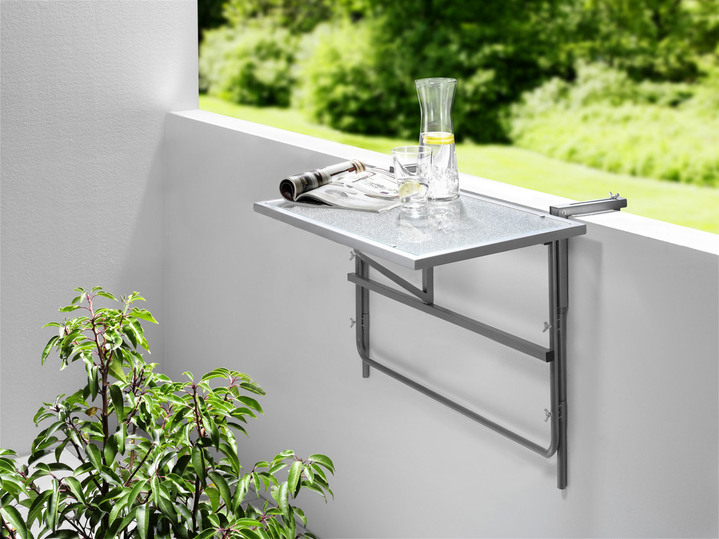 Gartenmöbel - Balkon-Hängetisch mit Glasplatte, in Farbe SILBER, in Ausführung Balkon-Hängetisch klein Ansicht 1