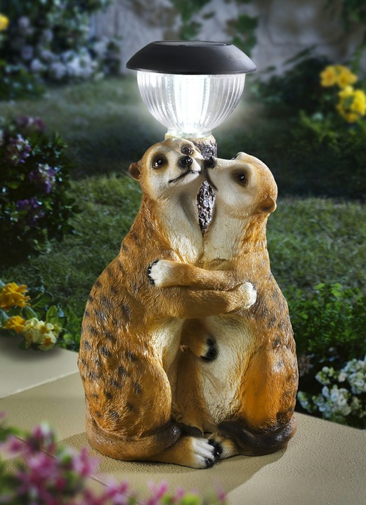 Leuchtende Dekoration - Erdmännchenpaar mit Solar-Licht, in Farbe BRAUN