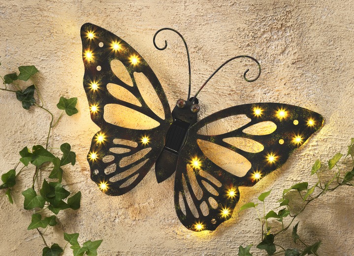 Leuchtende Dekoration - Solar Wandbild Schmetterling aus Metall , in Farbe ANTIK-BRAUN