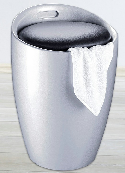 Badmöbel - Sitzhocker mit Stauraum Ansicht 2 Badmöbel - Sitzhocker mit Stauraum, in Farbe WEISS Ansicht 2