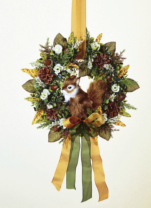 Kunst- & Textilpflanzen - Wandkranz mit Eichhörnchen, in Farbe