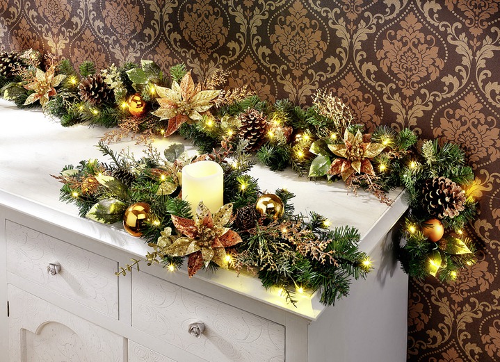 Gestecke & Kränze - Weihnachtliche Dekorations-Accessoires, in Farbe GRÜN-KUPFER, in Ausführung Beleuchtetes Tischgesteck