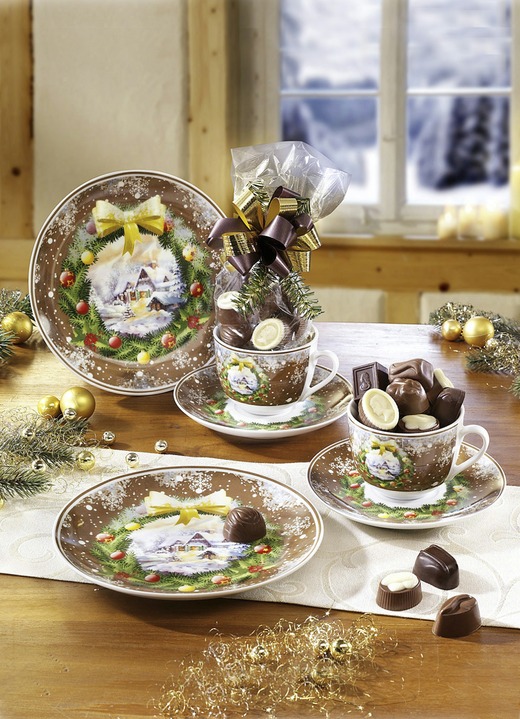 - Weihnachtsgedeck-Set aus Porzellan, in Farbe BRAUN, in Ausführung Gedeck-Set, 3-teilig