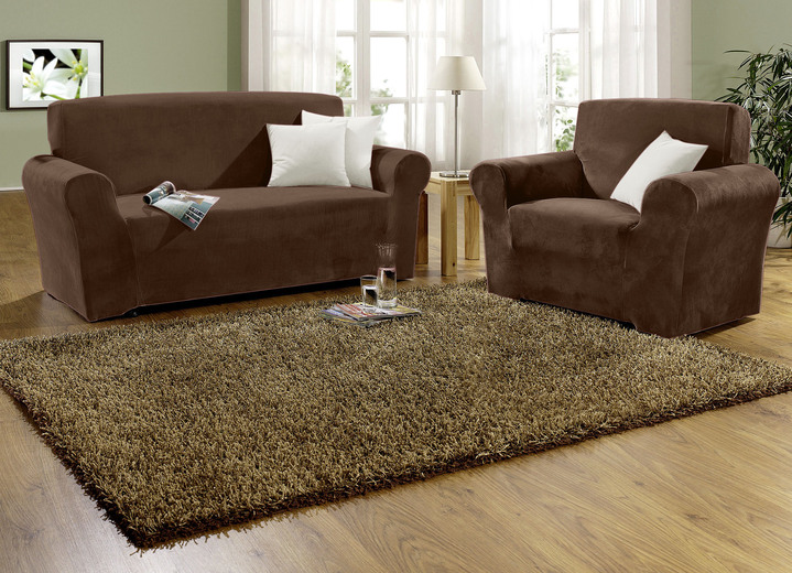 Sessel- & Sofaüberwürfe - Stretchbezüge mit Fleckschutz, in Größe 101 (Sesselbezug) bis 905 (Kissenbezug, 40x40 cm), in Farbe CAMEL Ansicht 7
