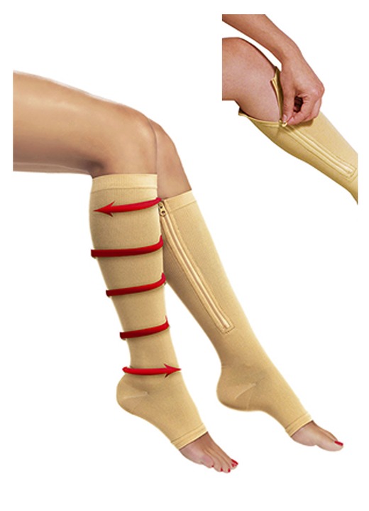 Gesundheit - Zip Sox Kompressionsstrümpfe mit Reißverschluss, in Größe 1 (36–40) bis 2 (41–44), in Farbe BEIGE Ansicht 1