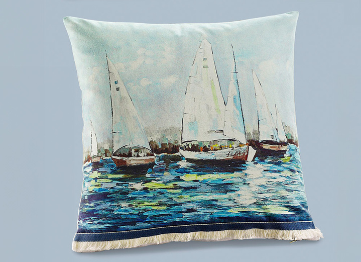 Kissenbezüge - Kissenhüllen mit den bildhübschen maritimen Dessins, in Farbe WEISS-BLAU, in Ausführung Segelboote