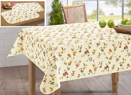 Tischdekoration mit bunten Blümchen-Motiven